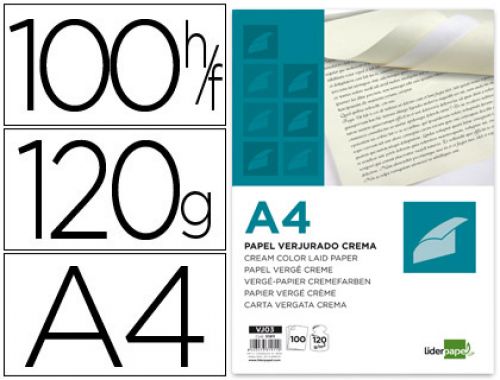 Papel verge liderpapel din a4 120 gr creme embalagem de 100 folhas , Liderpapel , 31911 , 8423473319110
